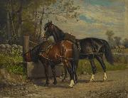 unknow artist Two Horses at a Wayside Trough oil painting picture wholesale